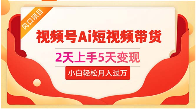 （10807期）2天上手5天变现视频号Ai短视频带货0粉丝0基础小白轻松月入过万-蔚蓝分享